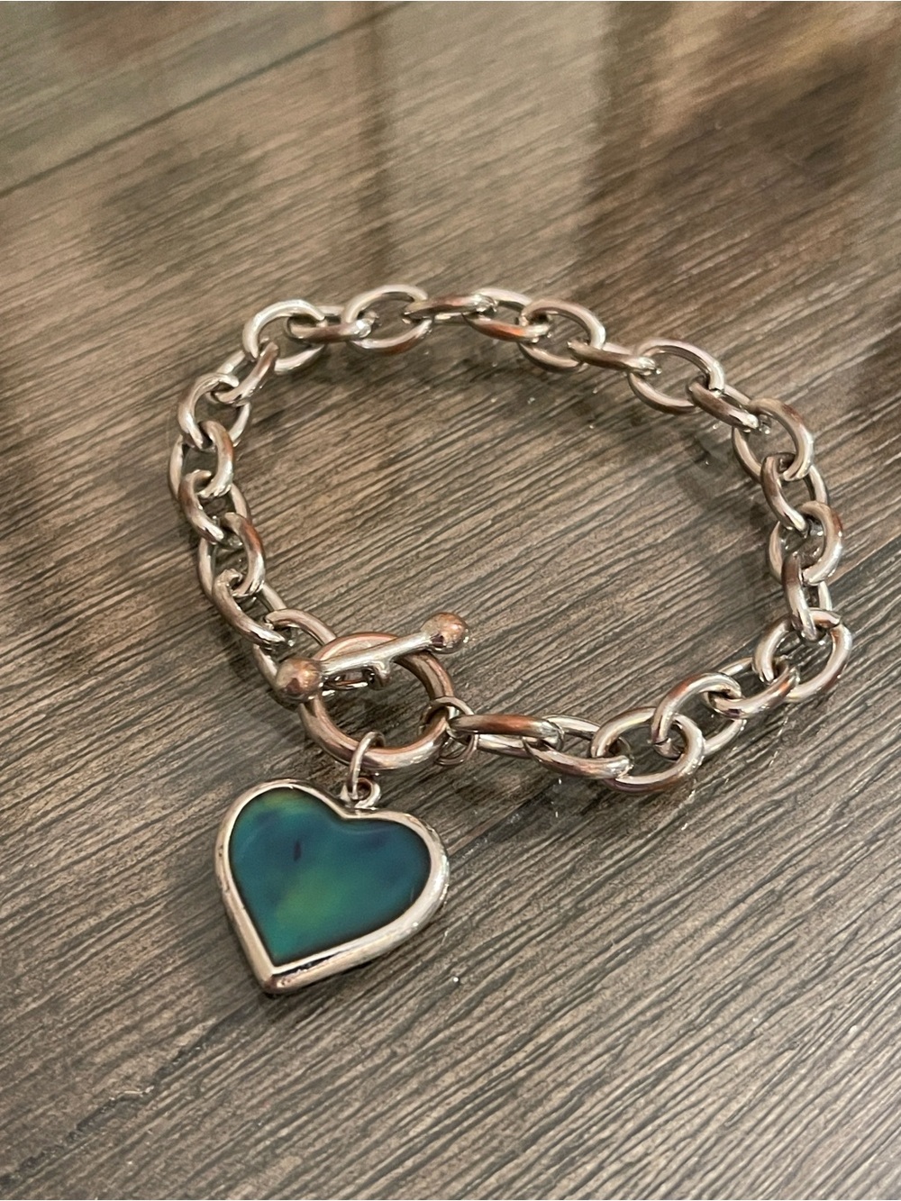 Vintage Heart-Sheped Mood Bracelet- Silver-tone Approx 8 1/4” Long